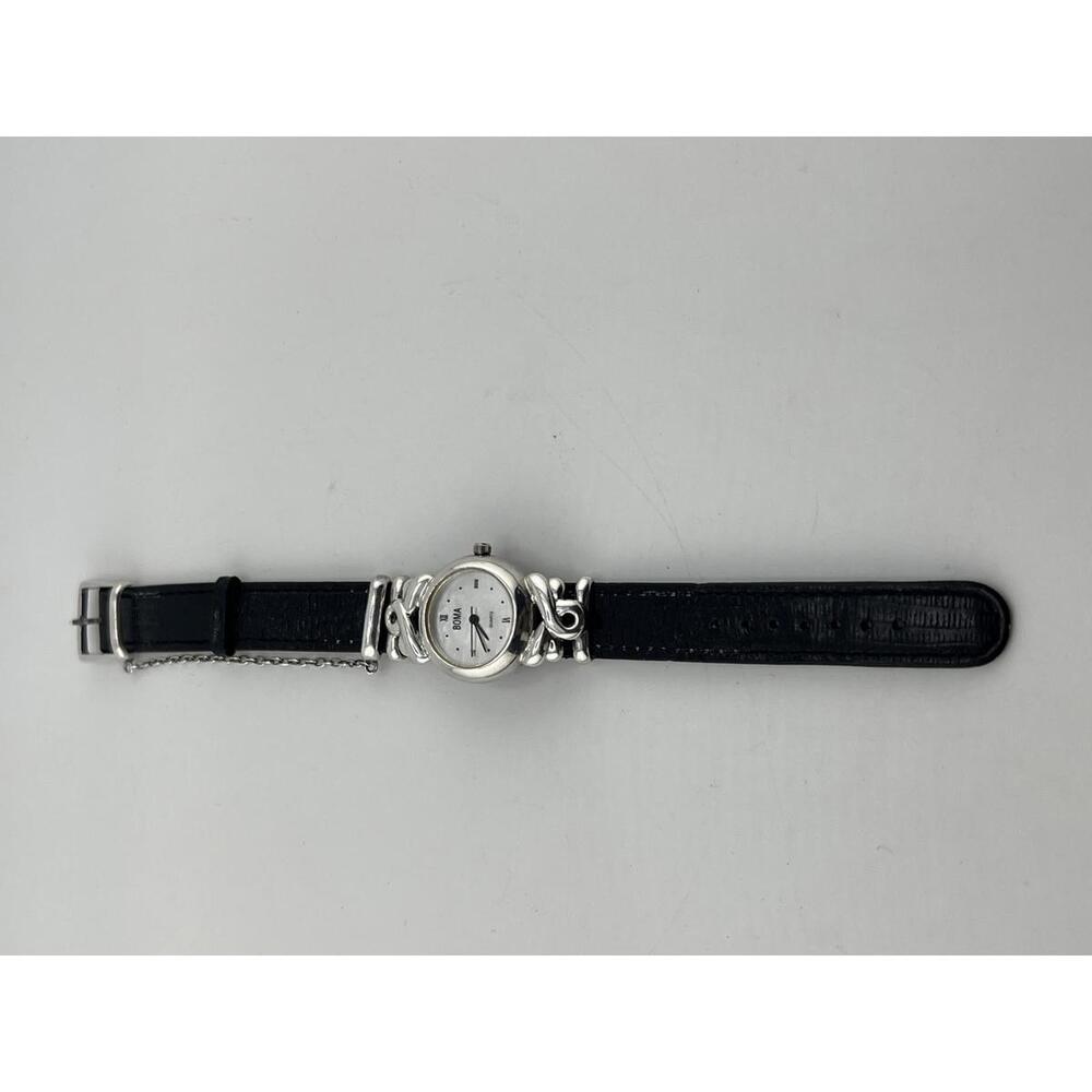 Boma Women's Leather Strap Silver Case Quartz Watch Classic Elegant Timepiece